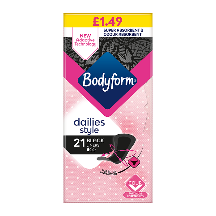 Bodyform Black Panty Liners (Pack of 21)