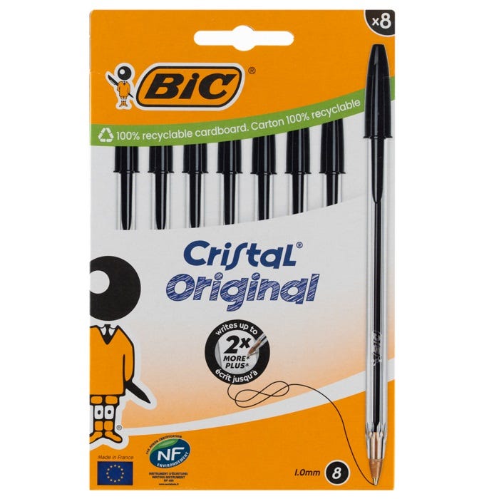 Bic Cristal Medium Black- Box of 8