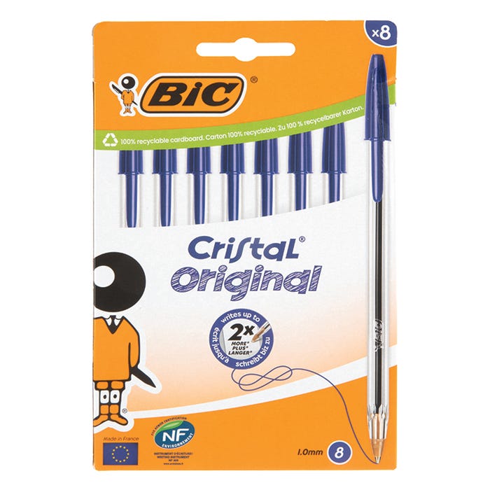 Bic Cristal Pens, Medium - Blue (Pack of 8)