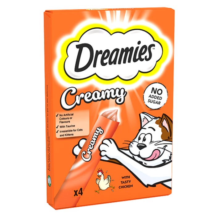 Dreamies Creamy Adult Cat & Kitten Treats with Tasty Chicken, 10g (Pack of 4)